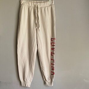 PINK Victoria's Secret Cream Track Joggers with Red Logo